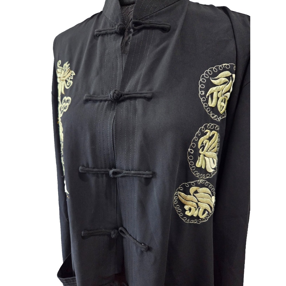 Embroidered Golden Dragon Xuan 100% Silk Kimono Jacket Black Size XL